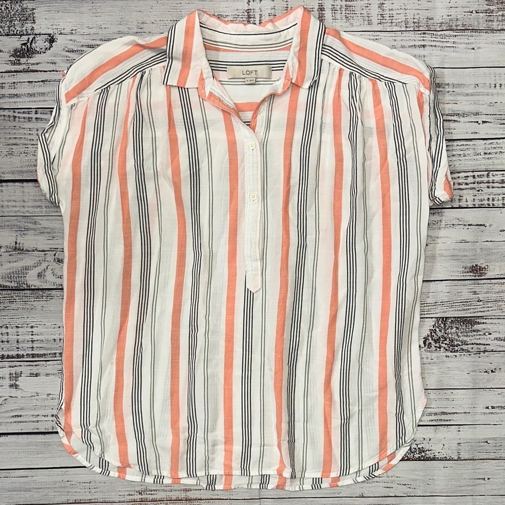 LOFT Coral and White Striped Top Sz. M